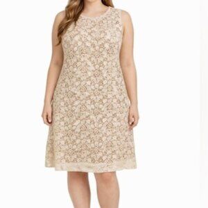 Ronni Nicole Womens Dress Size XL White Floral Lace Tan Lined Sleeveless Zip Up